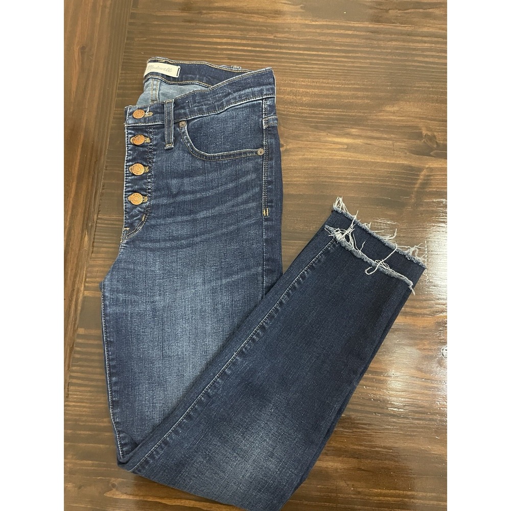 Madewell Jeans Womens 28T Blue 9" Highrise Skinny Raw Hem Button Fly Fade